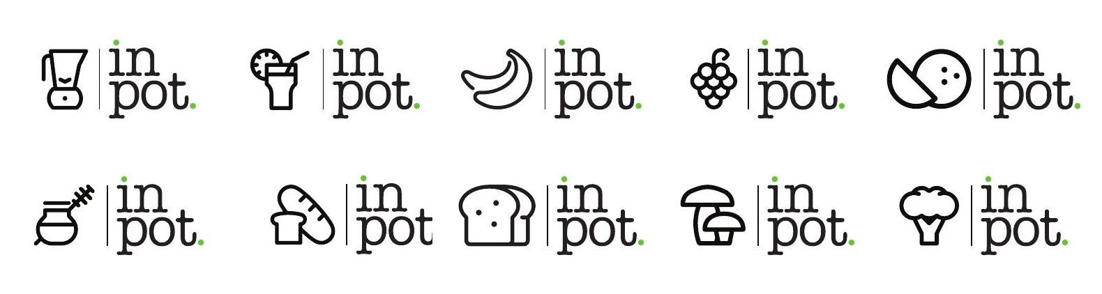 Sistema de ícones de alimentos com o logotipo Inpot